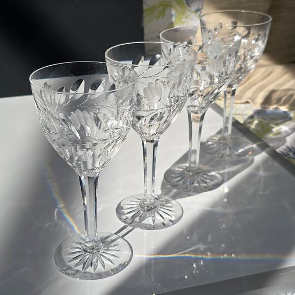 4 Kosta-Boda Rosa Elegant Etched Crystal Water Goblets 7" Cocktails Wine Dinner - Picture 1 of 15